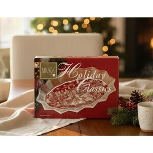 Mikasa Crystal Oval Platter 11.75" Christmas Holiday Village Santa Reindeer New